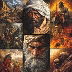 Create a series of illustrations depicting the key themes and ev...