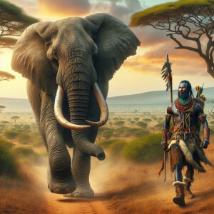 elephant with a worrior walking together