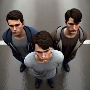 3 male Caucasian teenagers. walk. (((All three  have their hands...