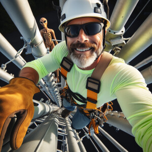 man climbing a 150 foot cell phone tower, Photoshoot, DSLR, Top-...
