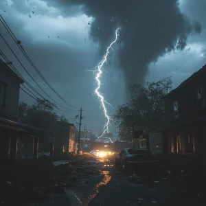 Terrible thunderstorm with lightning and rain and a tornado, int...