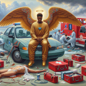 Create a realistic 3D oil painting depicting a scene of emergenc...