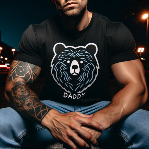 A muscular man is seated outdoors at night, dressed in a black t...