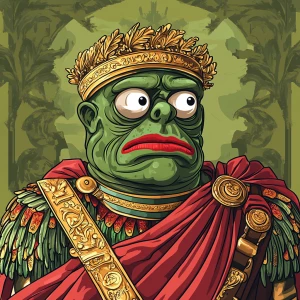 Pepe with pumped-up lips of a bright red color in carton style...