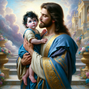 Classical oil painting style depicting an African-American Jesus...
