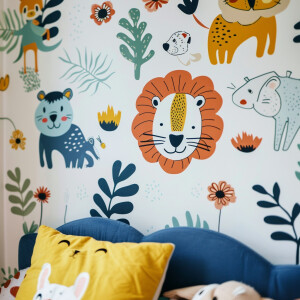 Детские обои с рисунками животных в стиле минимализм