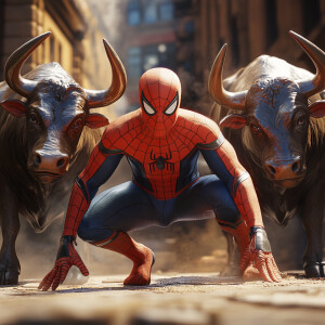 Create an 3d animated scene featuring Spider-Man in a tense show...