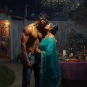 Hyperrealism painting.a muscular sweaty indian man standing in...