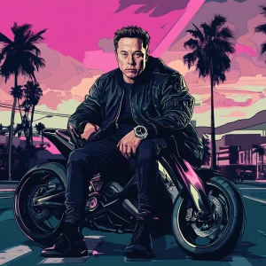 Elon Musk,Sitting on a motorcycle showing his Rolex watch, GTA s...