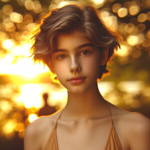 Teen girl in bikini golden hour