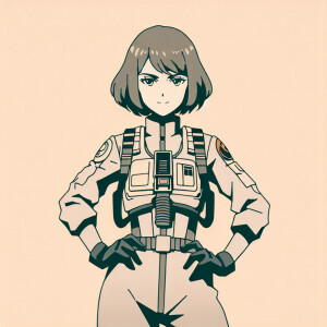 1990s anime screencap, girl a plugsuit, standing with hands on h...