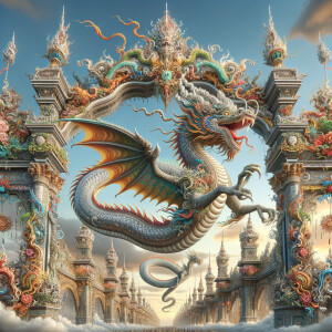 flying serpent dragon balinease style under the festival gates,...