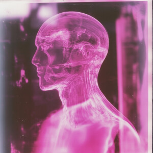 A vividly glowing magenta alien, its bioluminescent features cas...