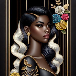 Create a vertical 3-D portrait of a light-skinned African-Americ...