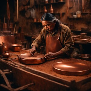 Ancient Native American master craftsman working Copper