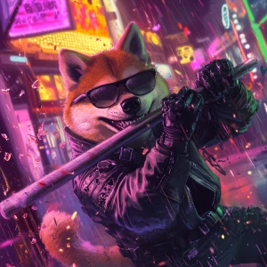 BONK meme Shiba Inu dog wearing sunglasses and a leather jacket,...