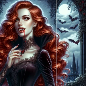 A photorealistic ultra-HD vertical portrait of a graceful red-ha...