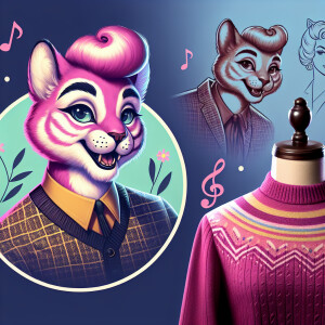 Anthropomorphic Pink Panther as a beautiful woman dressed as a 1...