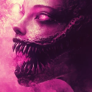 Create an image of an alien girl with a beautiful face contraste...