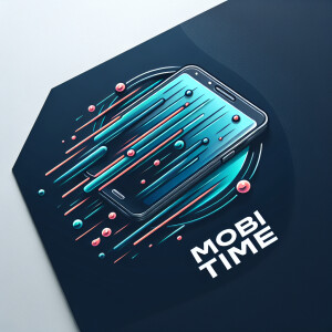 Create a realistic logo with the text "MOBI TIME" and a picture...