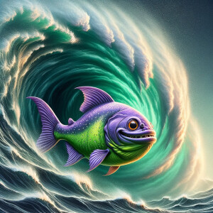 Purple lime piranha no teeth playing with a hurricane