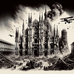 An ultra real looking replica picture of A damaged Milan Cathedr...