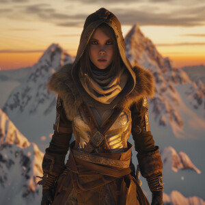 Majestic Mountain Range at Sunrise:
Character: Lyra, the Mountai...