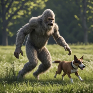 A humanoid looking sasquatch hair covered chasing a dog in Ohio...