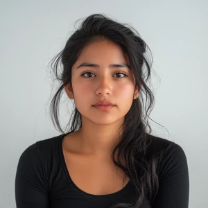 Create an image of a 23-year-old Mexican woman with a slightly c...