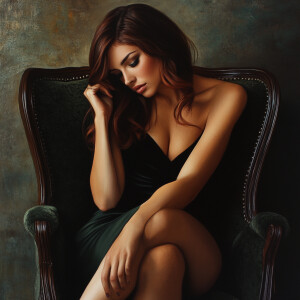 Create an image of an elegant woman exuding confidence with a cu...