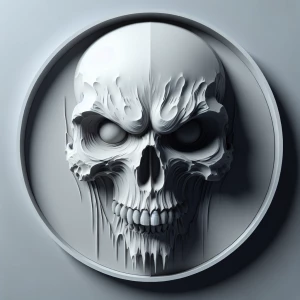 Create a 3D bas-relief image of an evil skull with natural eyes...