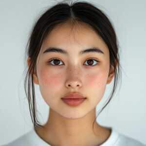 A 22-year-old Japanese woman with a clean face, looking straight...