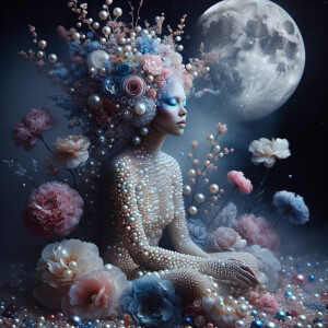 "Create an image of a majestic light skin Hawaiian woman whose f...