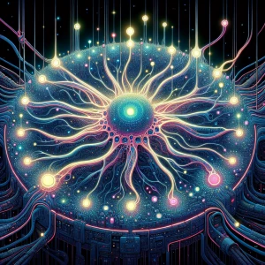 Create a digital anime-style artwork depicting a majestic biolum...