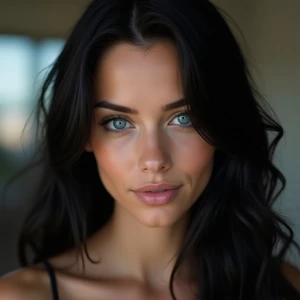 A stunning 24yo female, black hair and blue eyes.