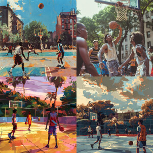 Vintage stylish basketball street court, black people playing ba...