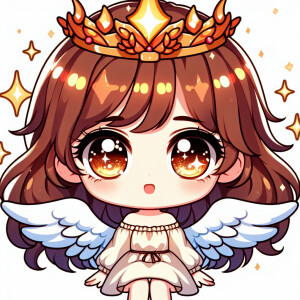A cute cartoon girl with cute wings and glowing eyes and fire cr...