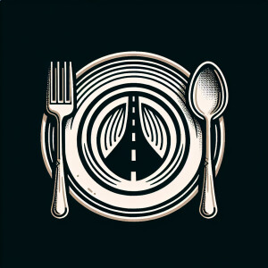 Creat a dinner plate with a fork on one side and a spoon of the...