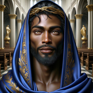 A hyper-realistic image of an African-American Jesus Christ, ser...