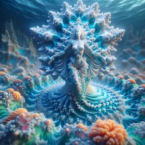 3D fractal goddess from atlantis rising out of the ocean