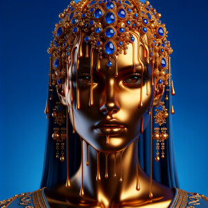 Create a 3-D realistic, elegant figure against a vivid royal blu...