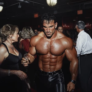 Photorealism,realism,,a muscular beefy sweaty man,entering walki...