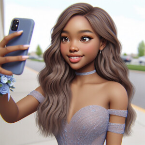 3D image of a LIGHT SKIN young African American girl whose stand...