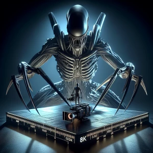 Edward scissor hands, in the style of Yautja's (Hunter Predator)...