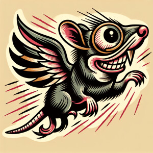 rat fink flying eyeball in an  old school tattoo style