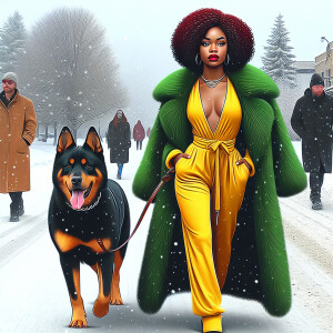 a classy boss lady medium size African American, dressed in a Ye...