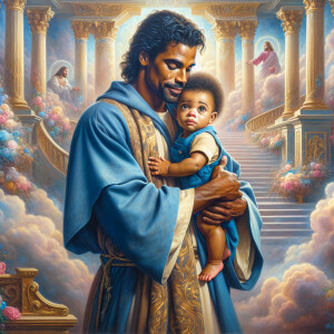 Classical oil painting style depicting an African-American Jesus...