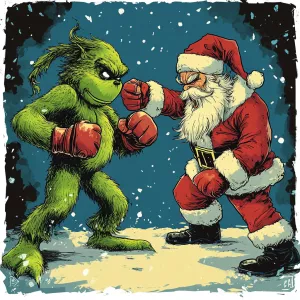 grinch and santa claus fight in octagon. make a cartoon picture...