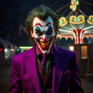 Create an image of the Joker in his iconic purple suit, with a c...