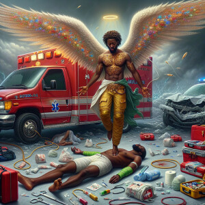 Create a realistic 3D oil painting depicting a scene of emergenc...